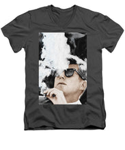 John F Kennedy Cigar And Sunglasses 2 Large - Men's V-Neck T-Shirt Men's V-Neck T-Shirt Pixels Charcoal Small 