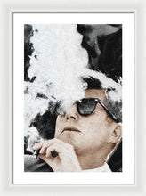John F Kennedy Cigar And Sunglasses 2 Large - Framed Print Framed Print Pixels 16.000" x 24.000" White White