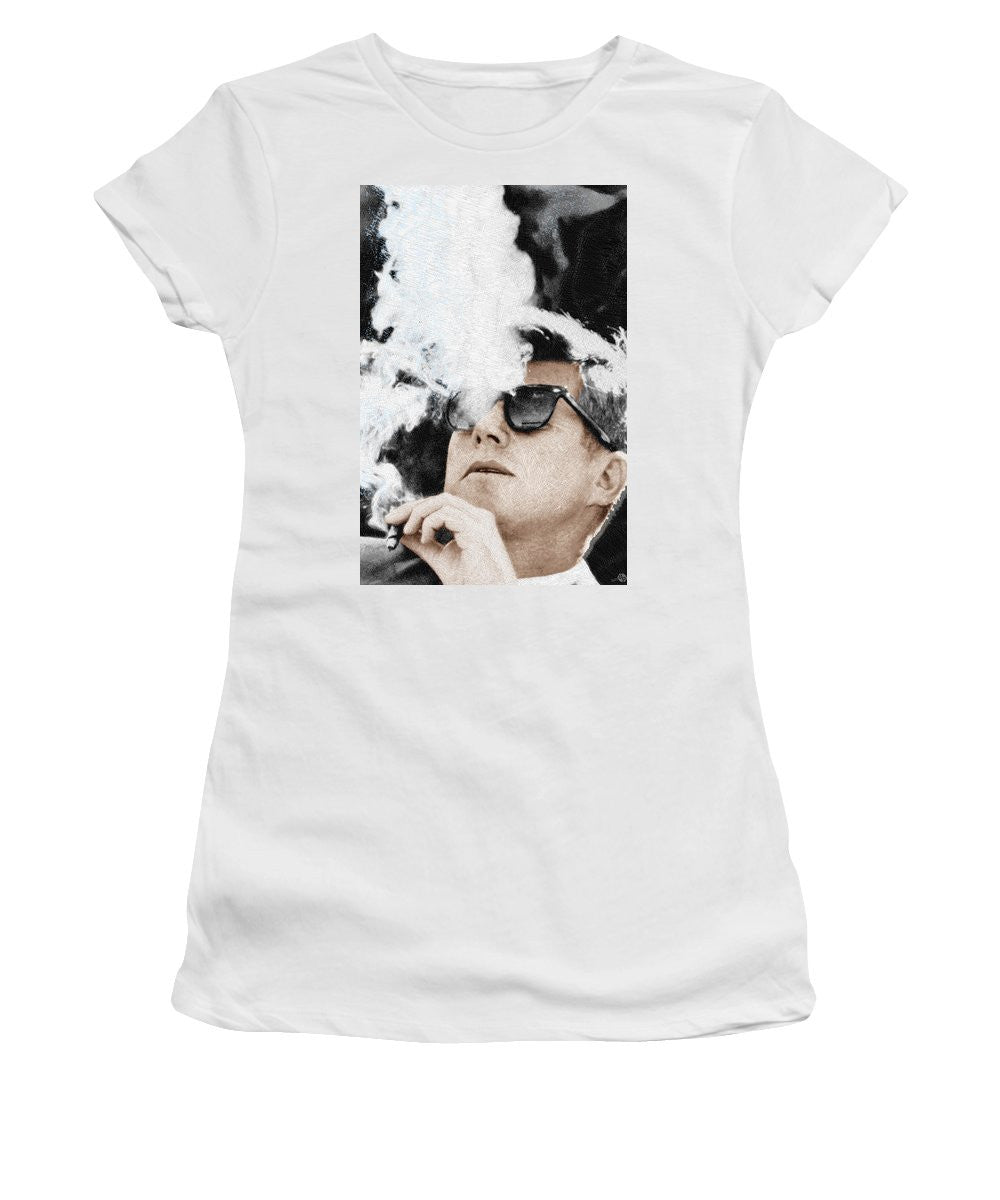 John F Kennedy Cigar And Sunglasses 2 Large - Women's T-Shirt (Athletic Fit) Women's T-Shirt (Athletic Fit) Pixels White Small 
