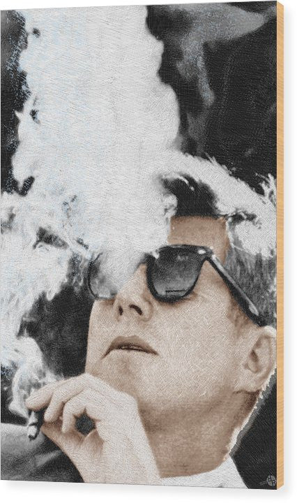 John F Kennedy Cigar And Sunglasses 2 Large - Wood Print Wood Print Pixels 6.625