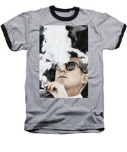 John F Kennedy Cigar And Sunglasses 2 Large - Baseball T-Shirt Baseball T-Shirt Pixels Heather / Black Small 