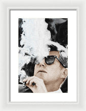 John F Kennedy Cigar And Sunglasses 2 Large - Framed Print Framed Print Pixels 10.625" x 16.000" White White