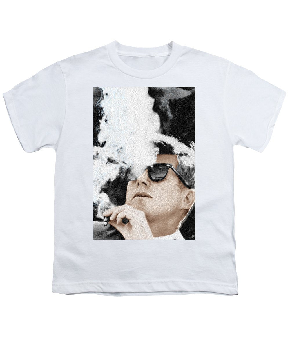 John F Kennedy Cigar And Sunglasses 2 Large - Youth T-Shirt Youth T-Shirt Pixels White Small 