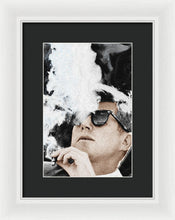 John F Kennedy Cigar And Sunglasses 2 Large - Framed Print Framed Print Pixels 8.000" x 12.000" White Black