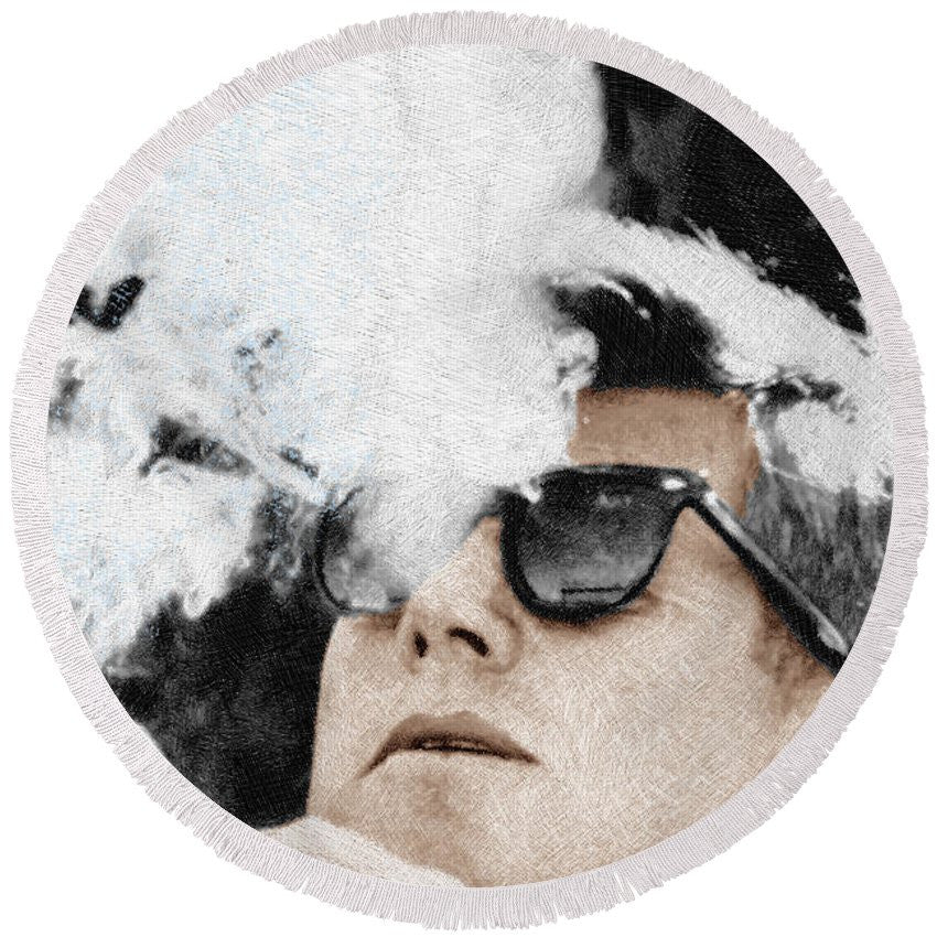 John F Kennedy Cigar And Sunglasses 2 Large - Round Beach Towel Round Beach Towel Pixels 60