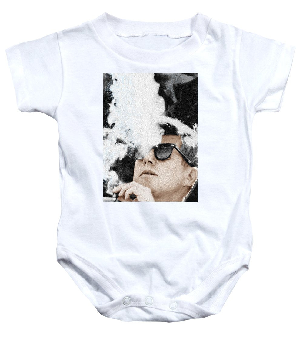 John F Kennedy Cigar And Sunglasses 2 Large - Baby Onesie Baby Onesie Pixels White Small 
