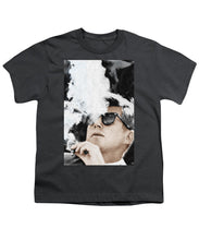 John F Kennedy Cigar And Sunglasses 2 Large - Youth T-Shirt Youth T-Shirt Pixels Charcoal Small 