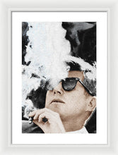 John F Kennedy Cigar And Sunglasses 2 Large - Framed Print Framed Print Pixels 13.375" x 20.000" White White