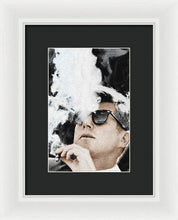 John F Kennedy Cigar And Sunglasses 2 Large - Framed Print Framed Print Pixels 6.625" x 10.000" White Black