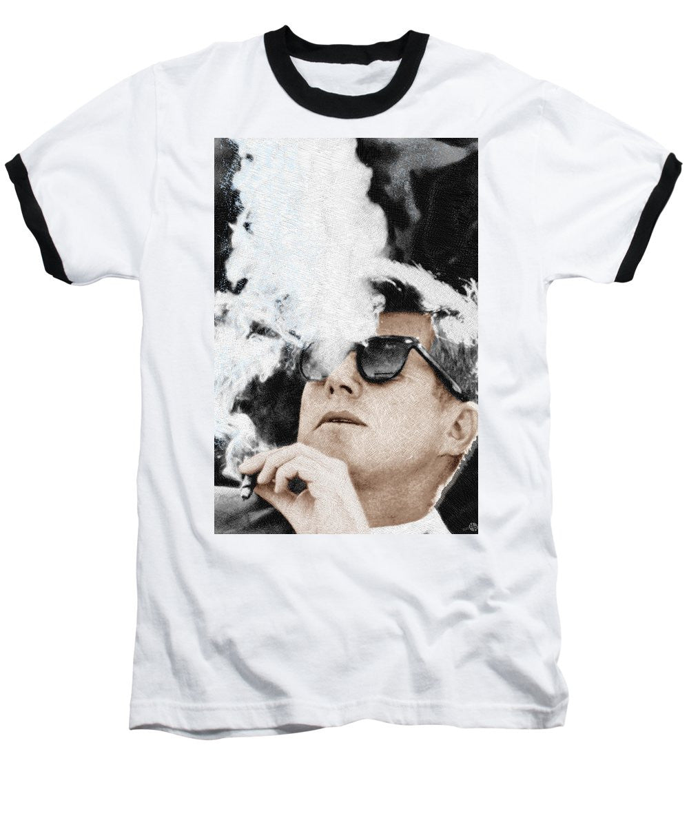 John F Kennedy Cigar And Sunglasses 2 Large - Baseball T-Shirt Baseball T-Shirt Pixels White / Black Small 
