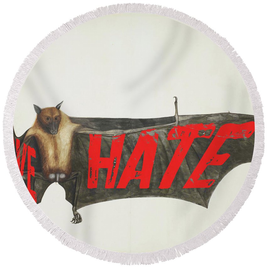 Love Hate Bat - Round Beach Towel