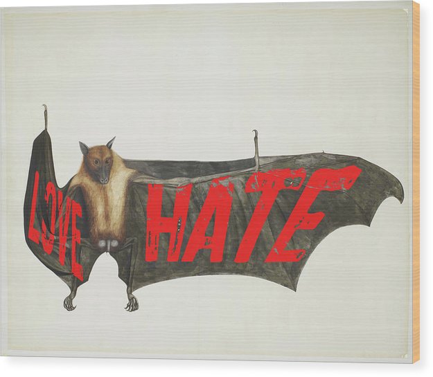 Love Hate Bat - Wood Print