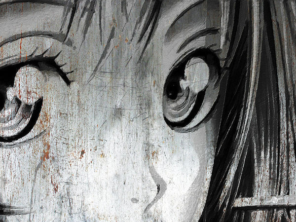 Metallic Anime Girl Eyes 2 Black And White - Art Print
