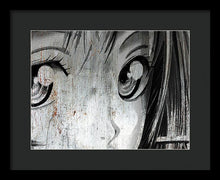 Metallic Anime Girl Eyes 2 Black And White - Framed Print