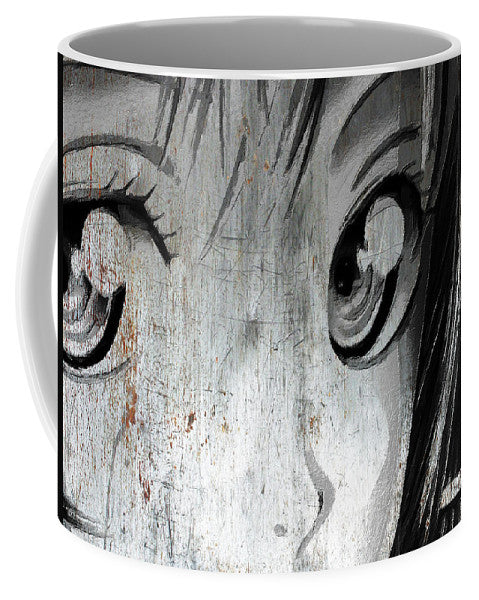 Metallic Anime Girl Eyes 2 Black And White - Mug
