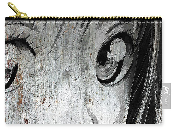 Metallic Anime Girl Eyes 2 Black And White - Carry-All Pouch