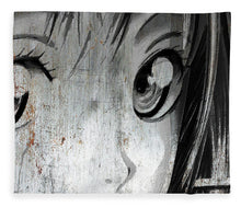 Metallic Anime Girl Eyes 2 Black And White - Blanket