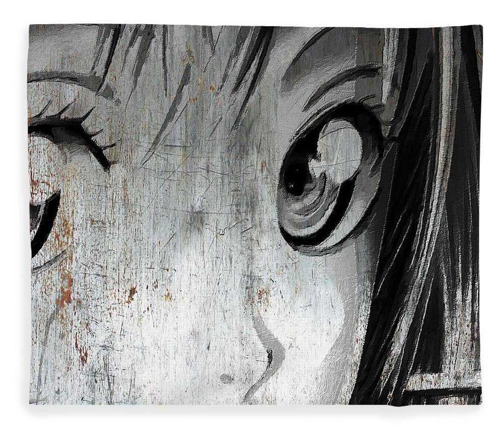 Metallic Anime Girl Eyes 2 Black And White - Blanket