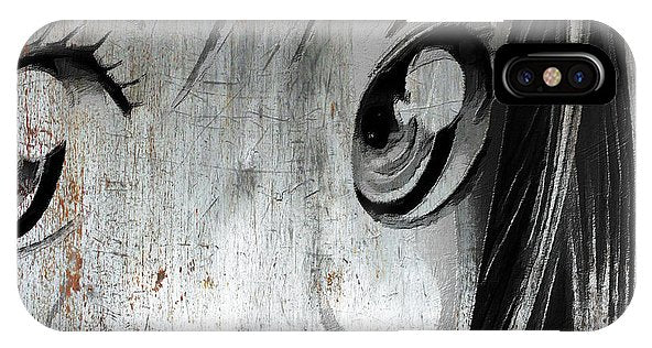 Metallic Anime Girl Eyes 2 Black And White - Phone Case