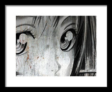 Metallic Anime Girl Eyes 2 Black And White - Framed Print