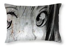 Metallic Anime Girl Eyes 2 Black And White - Throw Pillow