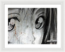 Metallic Anime Girl Eyes 2 Black And White - Framed Print