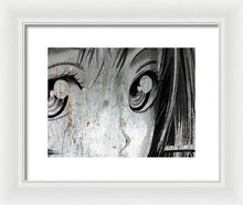 Metallic Anime Girl Eyes 2 Black And White - Framed Print