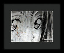 Metallic Anime Girl Eyes 2 Black And White - Framed Print