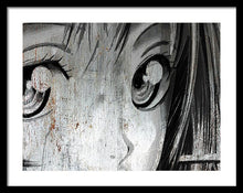 Metallic Anime Girl Eyes 2 Black And White - Framed Print