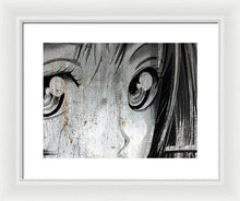 Metallic Anime Girl Eyes 2 Black And White - Framed Print