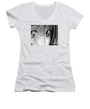 Metallic Anime Girl Eyes 2 Black And White - Women's V-Neck (Athletic Fit)