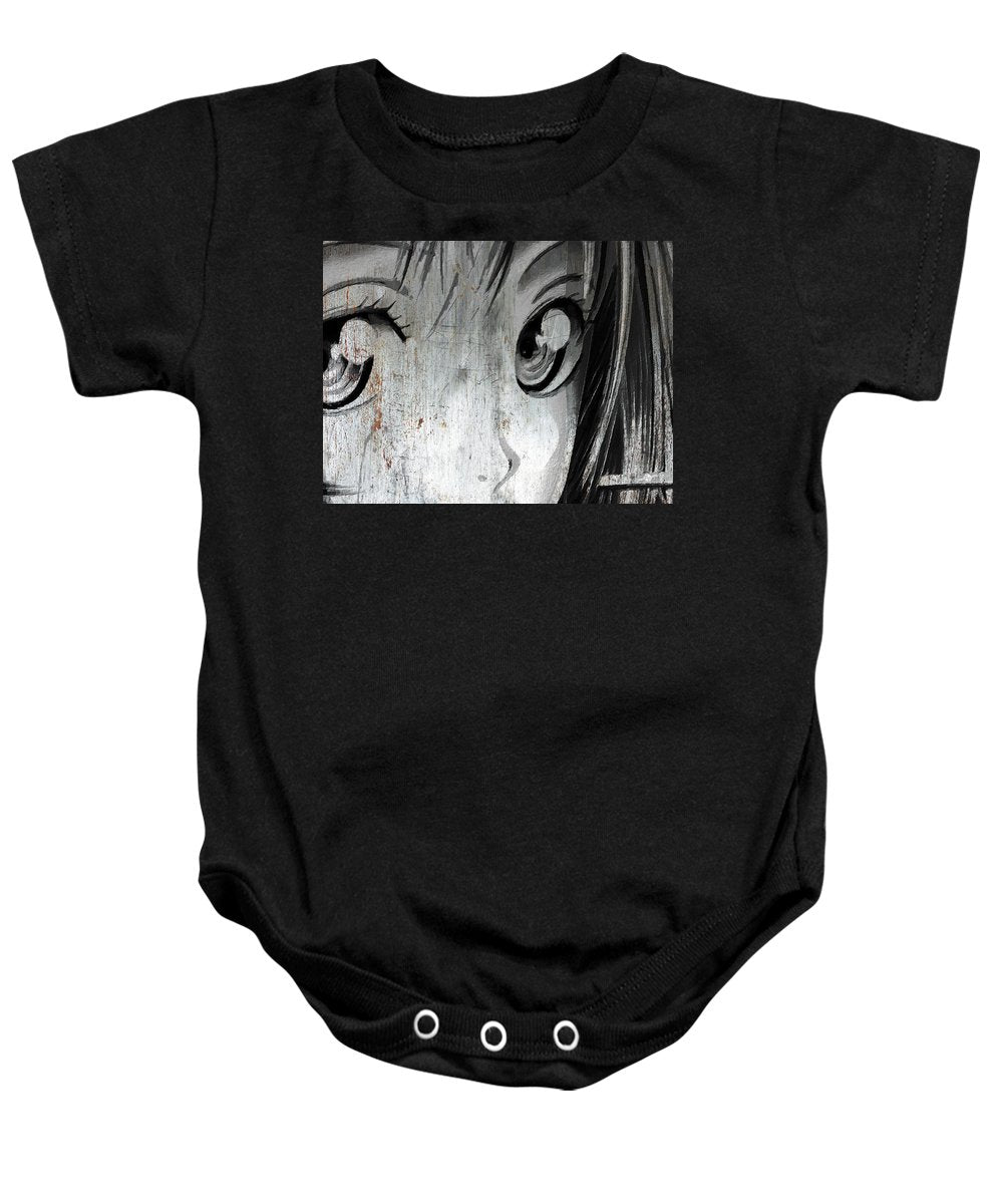 Metallic Anime Girl Eyes 2 Black And White - Baby Onesie