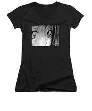 Metallic Anime Girl Eyes 2 Black And White - Women's V-Neck (Athletic Fit)