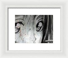 Metallic Anime Girl Eyes 2 Black And White - Framed Print