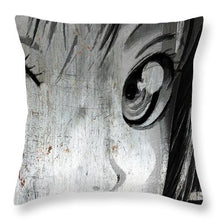 Metallic Anime Girl Eyes 2 Black And White - Throw Pillow
