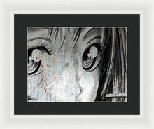 Metallic Anime Girl Eyes 2 Black And White - Framed Print