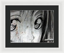 Metallic Anime Girl Eyes 2 Black And White - Framed Print