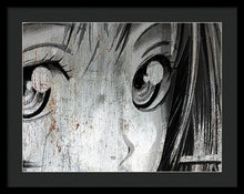 Metallic Anime Girl Eyes 2 Black And White - Framed Print