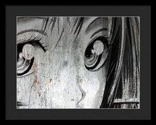 Metallic Anime Girl Eyes 2 Black And White - Framed Print