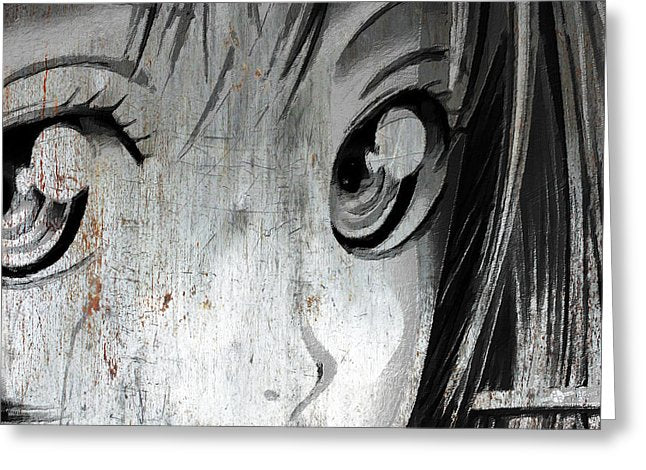 Metallic Anime Girl Eyes 2 Black And White - Greeting Card
