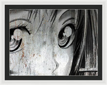 Metallic Anime Girl Eyes 2 Black And White - Framed Print