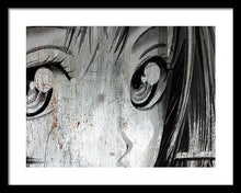 Metallic Anime Girl Eyes 2 Black And White - Framed Print