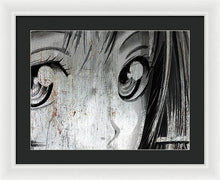 Metallic Anime Girl Eyes 2 Black And White - Framed Print