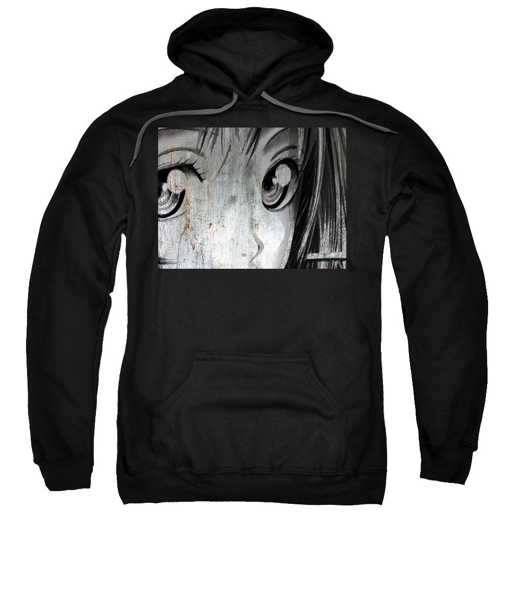 Metallic Anime Girl Eyes 2 Black And White - Sweatshirt
