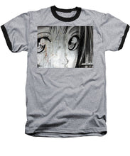 Metallic Anime Girl Eyes 2 Black And White - Baseball T-Shirt