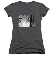 Metallic Anime Girl Eyes 2 Black And White - Women's V-Neck (Athletic Fit)