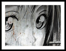 Metallic Anime Girl Eyes 2 Black And White - Framed Print