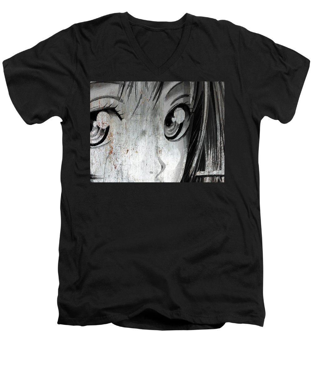 Metallic Anime Girl Eyes 2 Black And White - Men's V-Neck T-Shirt