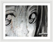 Metallic Anime Girl Eyes 2 Black And White - Framed Print