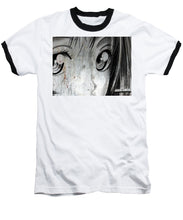 Metallic Anime Girl Eyes 2 Black And White - Baseball T-Shirt